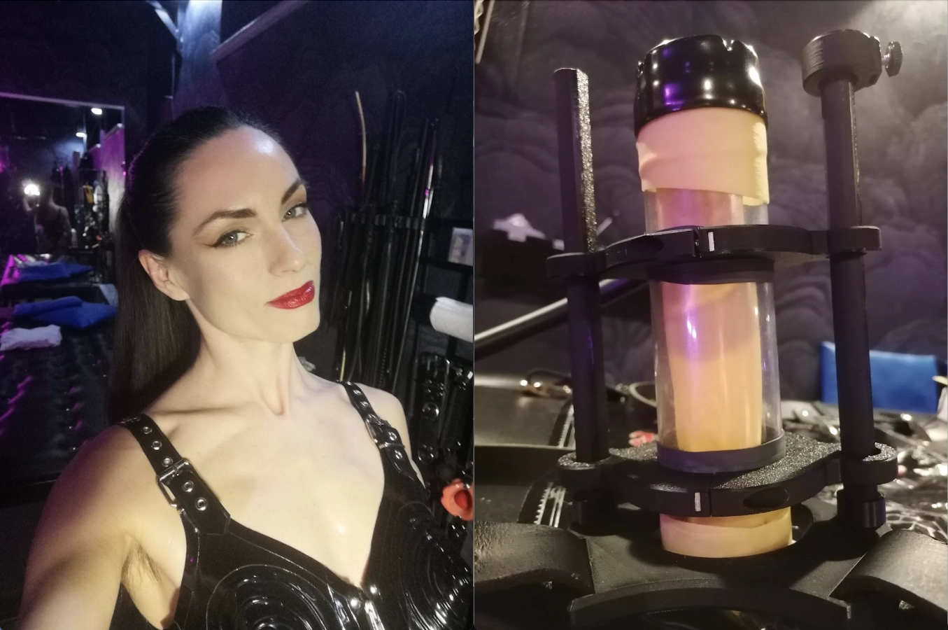 Mistress Firewolf at Studio LUX in the Latex Room with her Venus 2000 attachement device