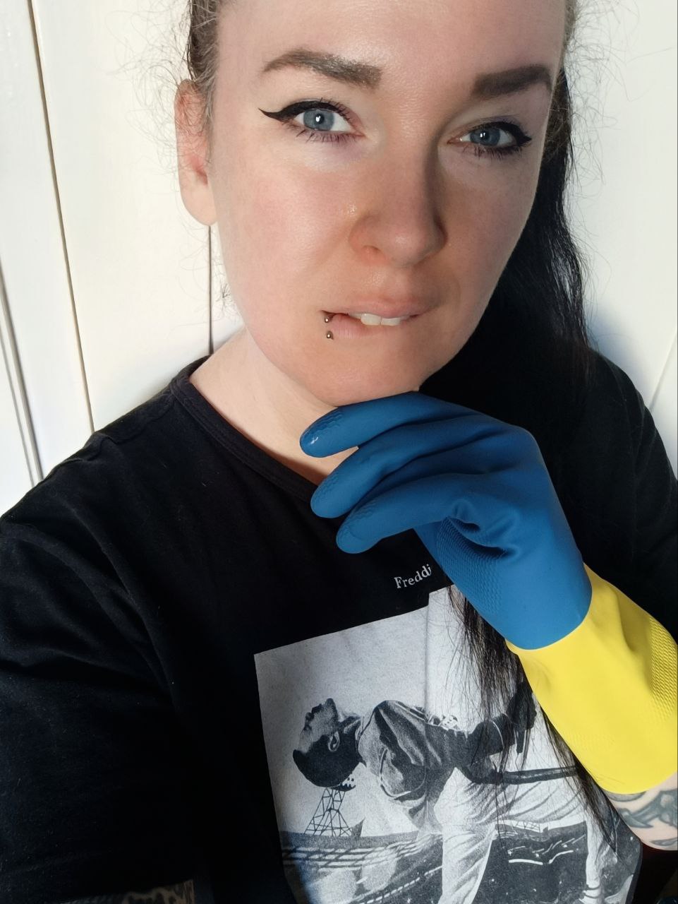 Gelb-blaue, besonders dicke Latex Spülhandschuhe - für den festen Grip